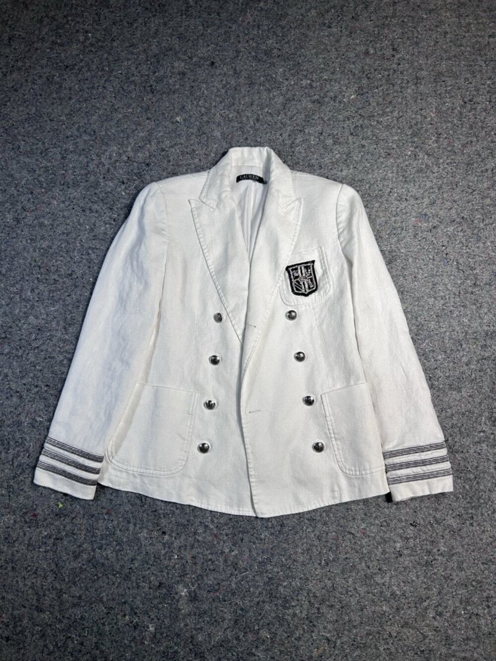 Ralph Lauren White Linen Blazer Jacket Double Breasted Polo Crest Coat Size S